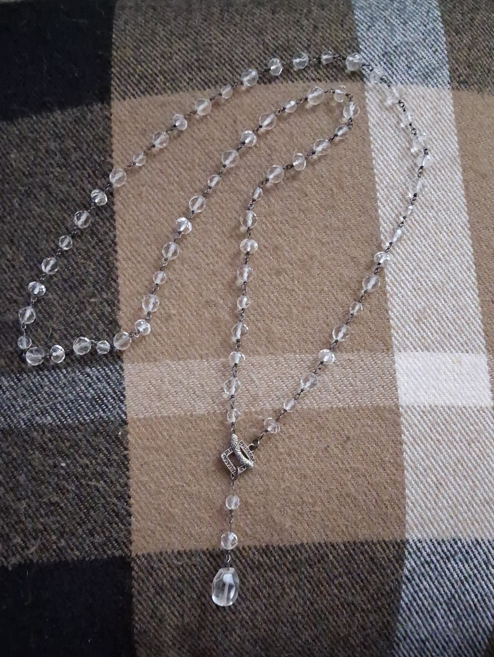 Silpada Clear Crystal Bead Y-Necklace with Teardrop Pendant